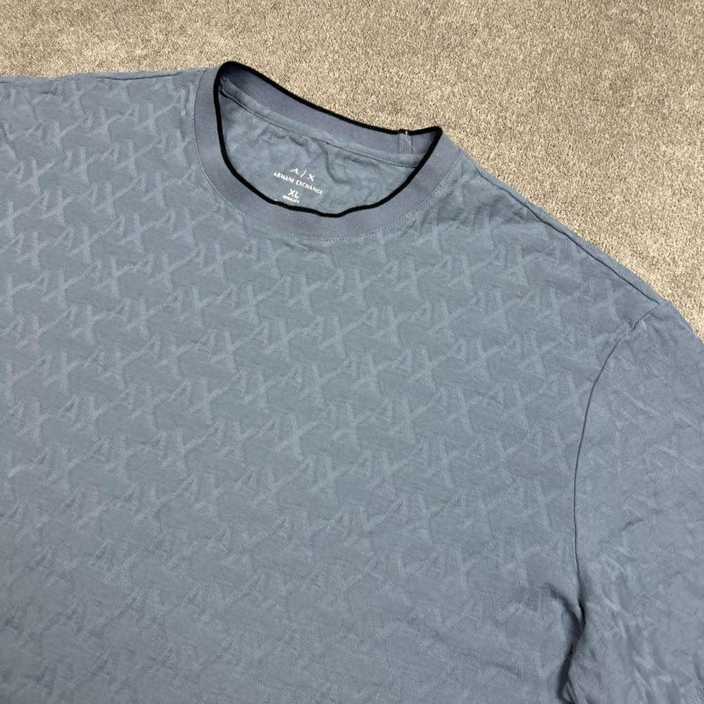 Armani Exchange A|X Shirt Mens XL Blue Jacquard All Over Print Loose Boxy Cotton